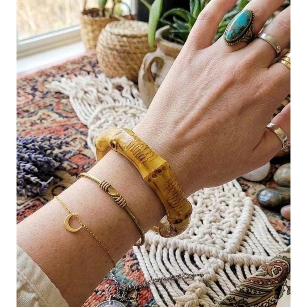 Vintage Natural Bamboo Root Bangle Bracelet 1970s Stack